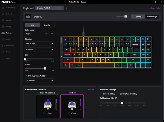 Function 2 CAM Integration showing customization options