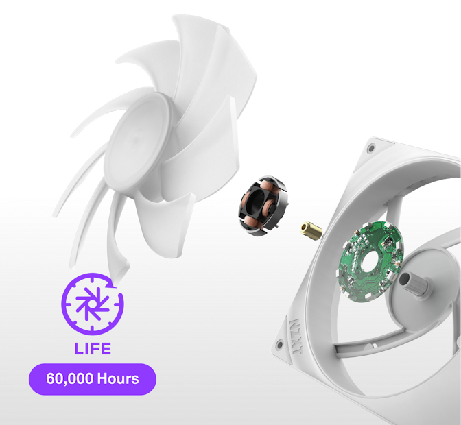 F360 RGB Core - Exploded view of fan. Life: 60,000 Hours