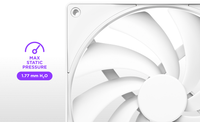 F140Q - Close-up of fan. Max Static Pressure: 1.77 mm H2O