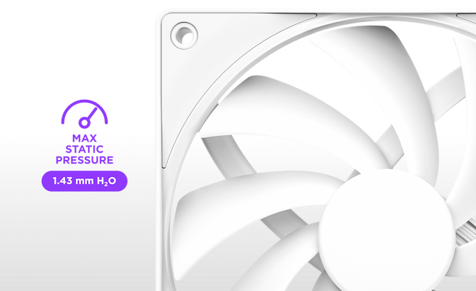 F120Q - Close-up of fan. Max Static Pressure: 1.43 mm H2O