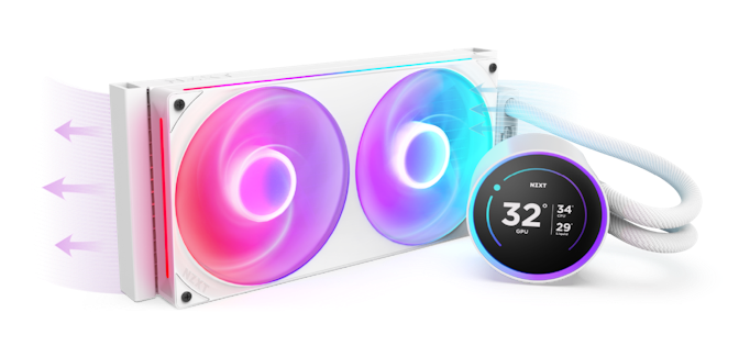 White Kraken Elite 280 RGB Airflow Diagram